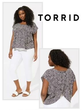 TORRID Island Silk Dolman Cross Back Crop Top Whimsical Sleek Chic Wmn 1X 14 16
